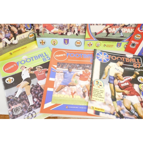 2177 - Panini Football sticker albums, 1981 to 1989, 1981 lacking 29 stickers, all the others empty or with... 