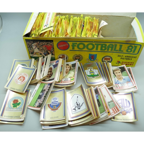 2180 - Approximately 260 Panini 81 Football stickers, many empty envelopes and used sticker backs and a ret... 