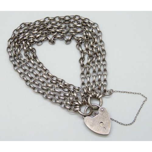 7076 - A silver multi belcher link bracelet with padlock clasp, 20g