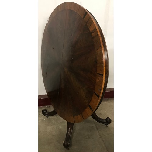 171 - An early Victorian segmented veneered mahogany and rosewood circular tilt top breakfast table