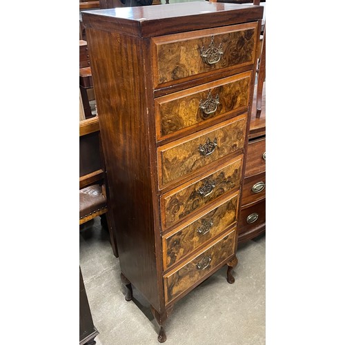 137 - A Queen Anne style mahogany and burr walnut chest of drawers