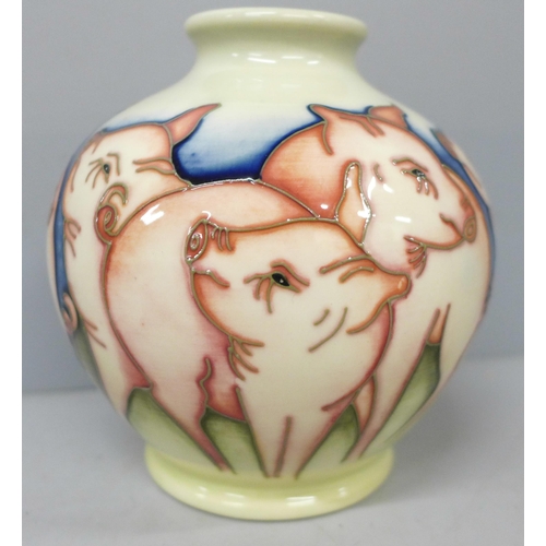 2008 - A Moorcroft ‘Fowler’s Farm Pig’ vase, 11cm, second