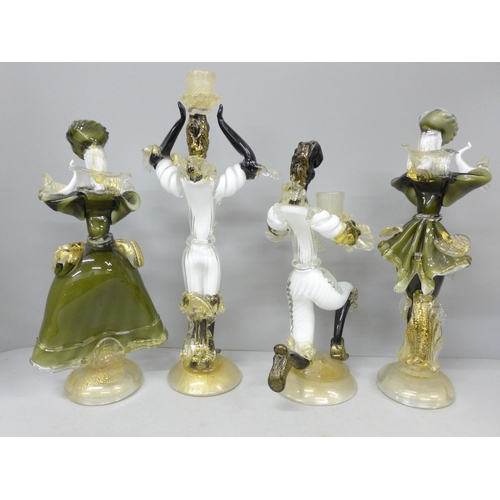 2009 - Two pairs of Murano figures to include a pair of Blackamoor figural candlesticks and a pair of sculp... 