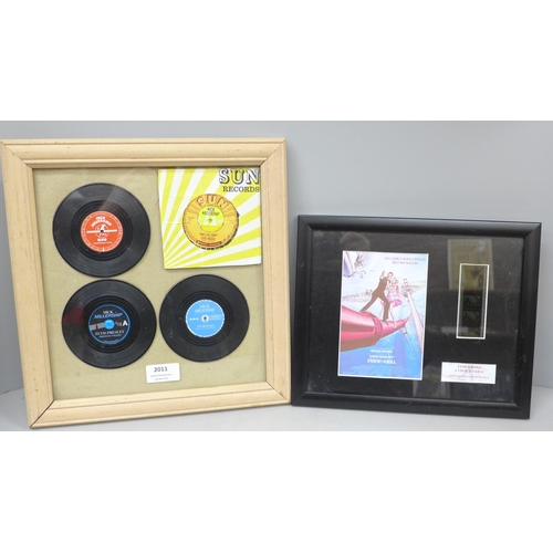 2011 - A James Bond A View to A Kill limited edition film cell and four Mick Millership framed records, Elv... 