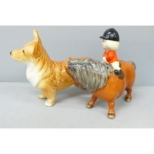 2037 - A Beswick Norman Thelwell model pony and rider, a/f, and a Sylvac model Corgi