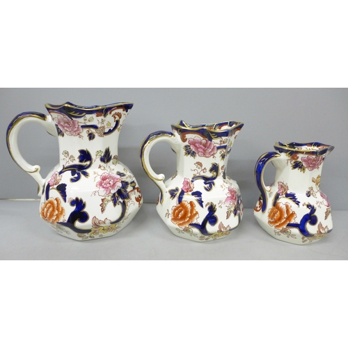 2054 - Three Mason’s Mandalay jugs, tallest 16cm, smallest a/f