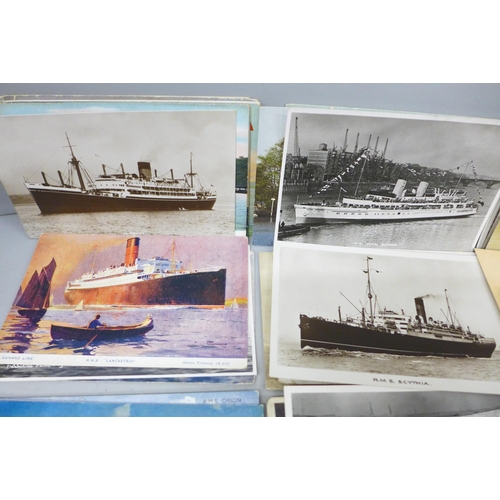 2055 - A collection of approximately 80 shipping postcards, battleships, cruise liners and some interior vi... 