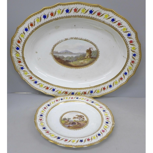 2062 - Two hand decorated 19th Century Derby plates, circular plate 