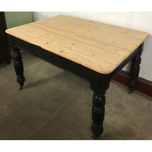 284 - A Victorian pine and black painted farmhouse kitchen table