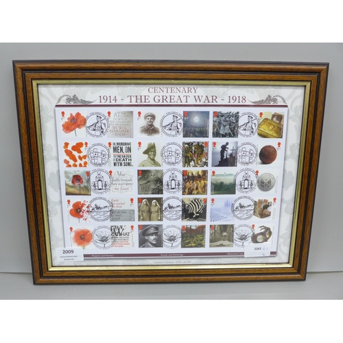 2098 - Stamps, framed Limited Edition Benham ‘Centenary 1914 - The Great War - 1918’, 006/250