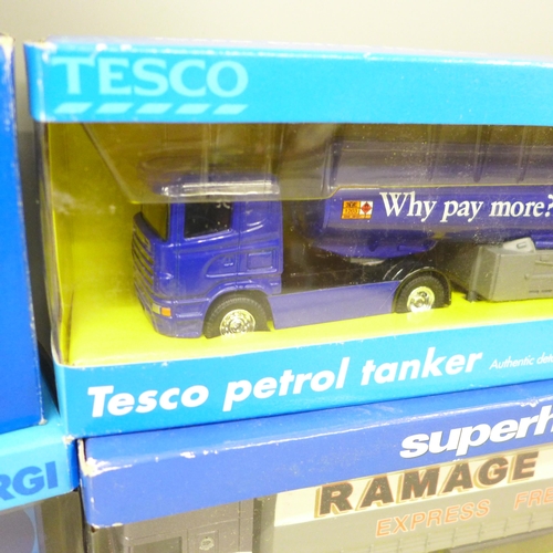 2100 - Six Corgi models, one Super Haulers, three advertising lorries, Parcel Force van and a Somerfield va... 