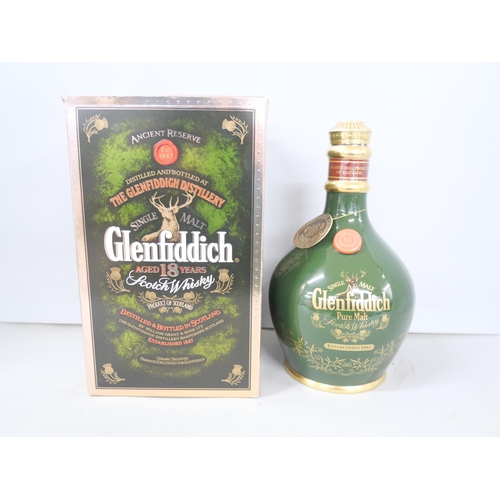 2102 - One bottle; Single Malt Glenfiddich Scotch Whisky, aged 18 years, in presentation decanter and boxed