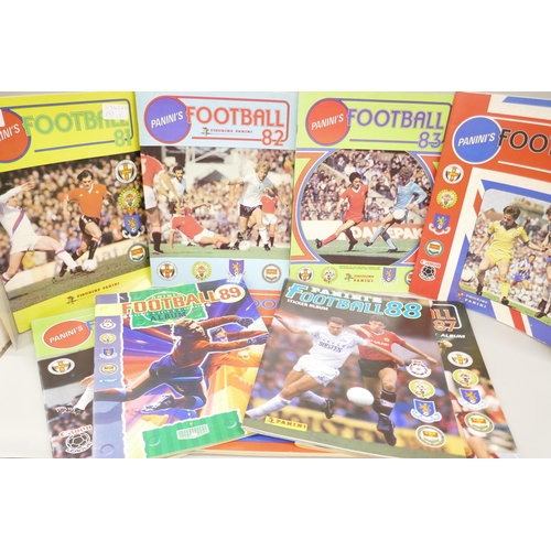 2177 - Panini Football sticker albums, 1981 to 1989, 1981 lacking 29 stickers, all the others empty or with... 