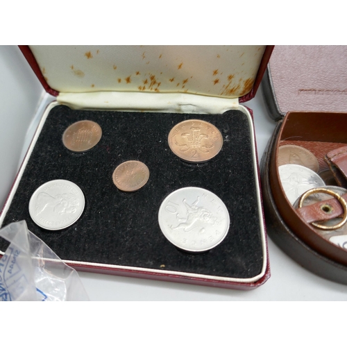 2221 - A box of assorted coins, two WWI Victory medals, etc.