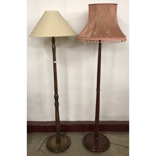 288 - A mahogany standard lamp and an oak standard lamp