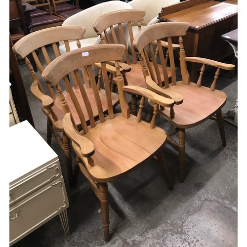 290 - A set of four Victorian style beech kitchen chairs