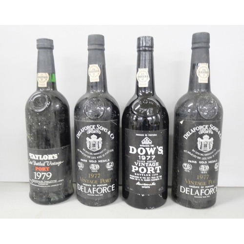 2271 - Four bottles of vintage Port, including Delaforce 1977, Dow's Vintage Port 1977, and Taylor's 1979