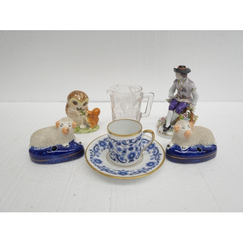 2281 - A collection of china items including Beswick Old Mr. Brown figure, a Sitzendorf figure, a/f, a pair... 