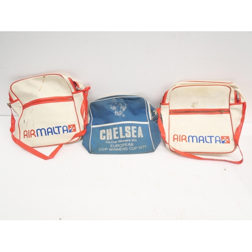 2295 - A Chelsea 1970/71 shoulder bag and two Air Malta flight bags