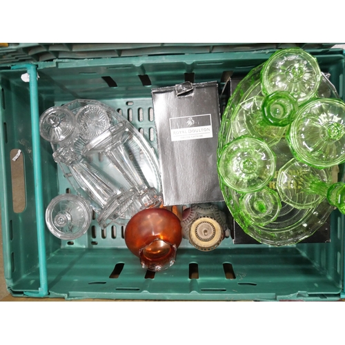 2312 - Four boxes of glassware to include boxed Bohemia crystal vase and Royal Doulton crystal vase, with w... 