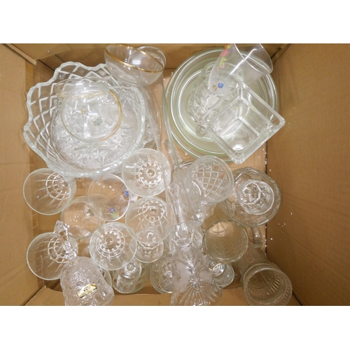 2312 - Four boxes of glassware to include boxed Bohemia crystal vase and Royal Doulton crystal vase, with w... 