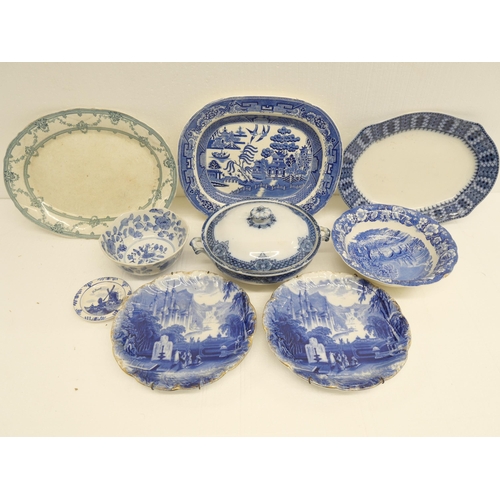 2315 - A collection of blue and white china; vegetable dish and cover, serving plates and other plates and ... 