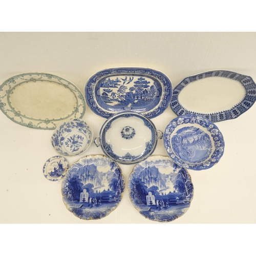 2315 - A collection of blue and white china; vegetable dish and cover, serving plates and other plates and ... 