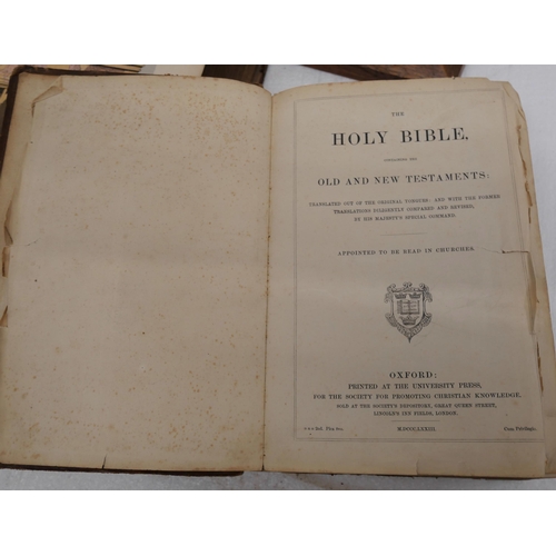 2319 - Two 19th Century and one later Bible, an oak crucifix and a print of Jesus Christ **PLEASE NOTE THIS... 