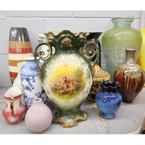 2327 - A collection of decorative vases, glass, metal and pottery (14) **PLEASE NOTE THIS LOT IS NOT ELIGIB... 