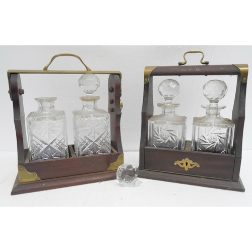 2348 - Two two-bottle tantulus, one set with stopper a/f, no keys **PLEASE NOTE THIS LOT IS NOT ELIGIBLE FO... 