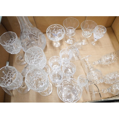 2353 - Two boxes of assorted crystal and glass; wines, sherries, brandy, champagne flutes, etc. **PLEASE NO... 