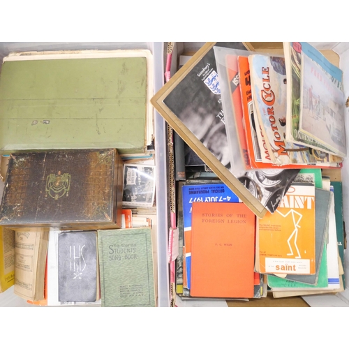 2357 - Two boxes of ephemera including 1950s football scrapbook (some signatures including Cardiff City, Br... 