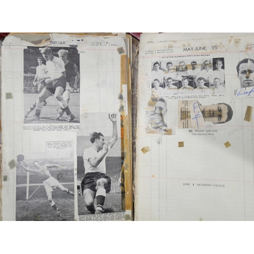 2357 - Two boxes of ephemera including 1950s football scrapbook (some signatures including Cardiff City, Br... 