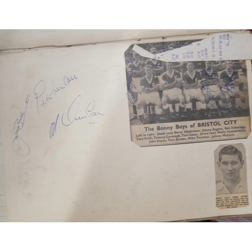 2357 - Two boxes of ephemera including 1950s football scrapbook (some signatures including Cardiff City, Br... 