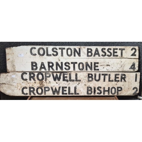 357 - Two vintage Nottinghamshire road signs, Colston Basset, Barnstone, Cropwell Butler and Cropwell Bish... 