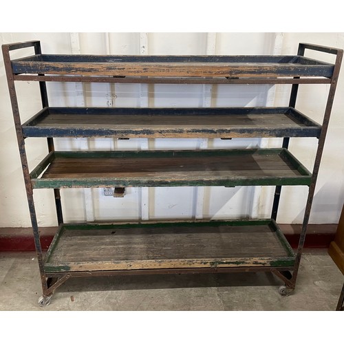 316 - A steel and pine four tier bakers rack