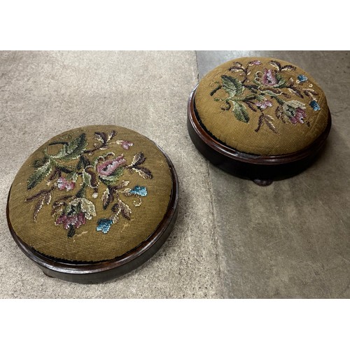 247 - A pair of Victorian mahogany and beadwork circular footstools