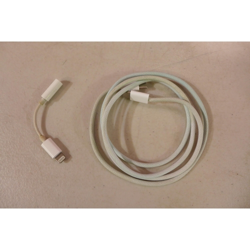 6135 - Apple USB-C 60W 1m charging cable and an Apple lightning to headphone jack adapter *This lot is subj... 