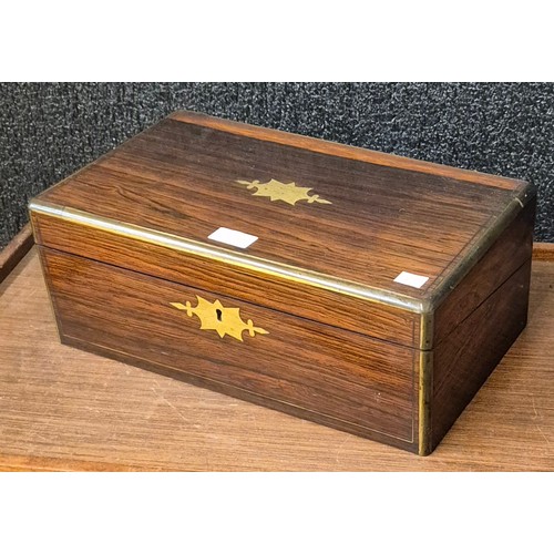 399 - A Victorian rosewood and brass inlaid writing slope