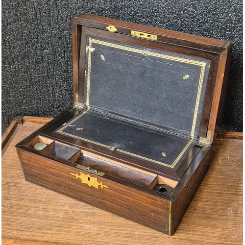 399 - A Victorian rosewood and brass inlaid writing slope