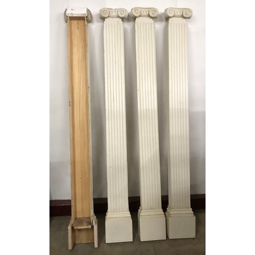 353 - A set of four Greco-Roman style painted hardwood architectural Ionic pilasters