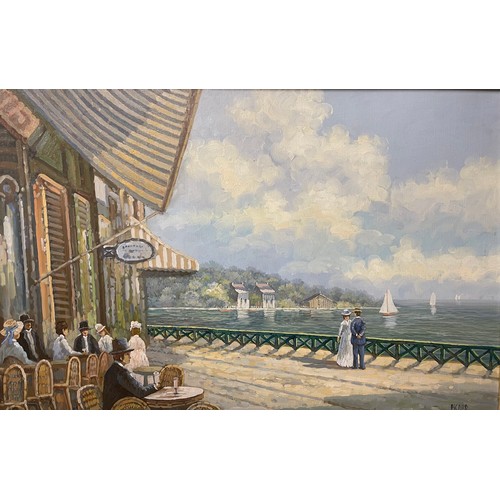 415 - * Picard (French, early 20th Century), seafront bistro scene, oil on canvas, framed