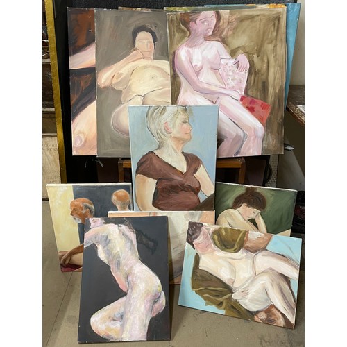 417 - T.J. Oram, fourteen nude studies, oil on canvas, unframed