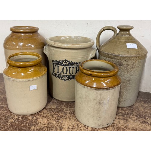 373 - Five assorted stoneware jars and flagons