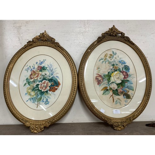 421 - English School (19th Century), pair of oval still life's of flowers, watercolour, framed