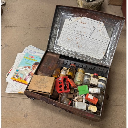 407A - Assorted vintage chemistry set items, chemicals, test tubes, etc.