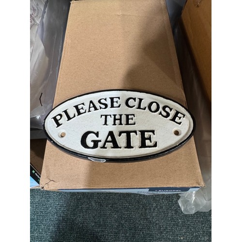 6208 - Mixed items to include an A4 file box, a brochure holder, cast 'Please Close the gate' sign, loose m... 