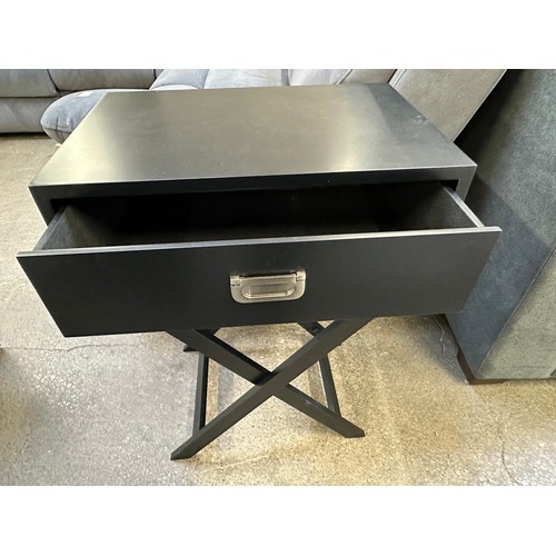 3224 - A pair of black single draw bedside tables