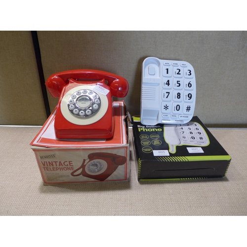 6015 - Ben Ross red and cream vintage style telephone and Ben Ross big button phone *This lot is subject to... 