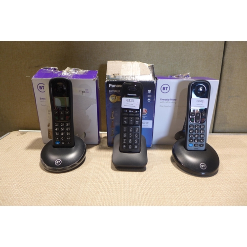 6019 - Panasonic digital cordless phone - kx-tgb610 and Two BT Everyday cordless home phones - one missing ... 